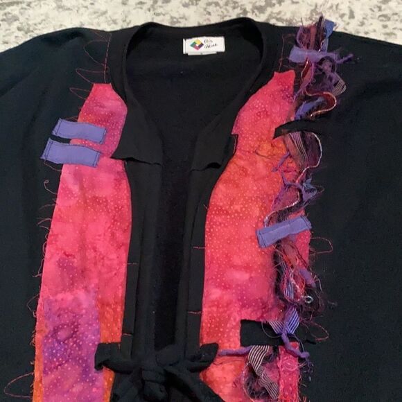 VTG ElizAbeth fleece cardigan patch work size M light jacket - Picture 3 of 12